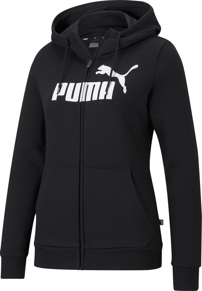 PUMA ESS Logo Full-Zip Hoodie FL Dames Trui Zwart