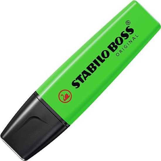 Groene Stabilo BOSS Original markeerstift met zwarte dop.