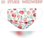 Bloemen wegwerp mondmaskers - Wit / Roze - per 10 stuks
