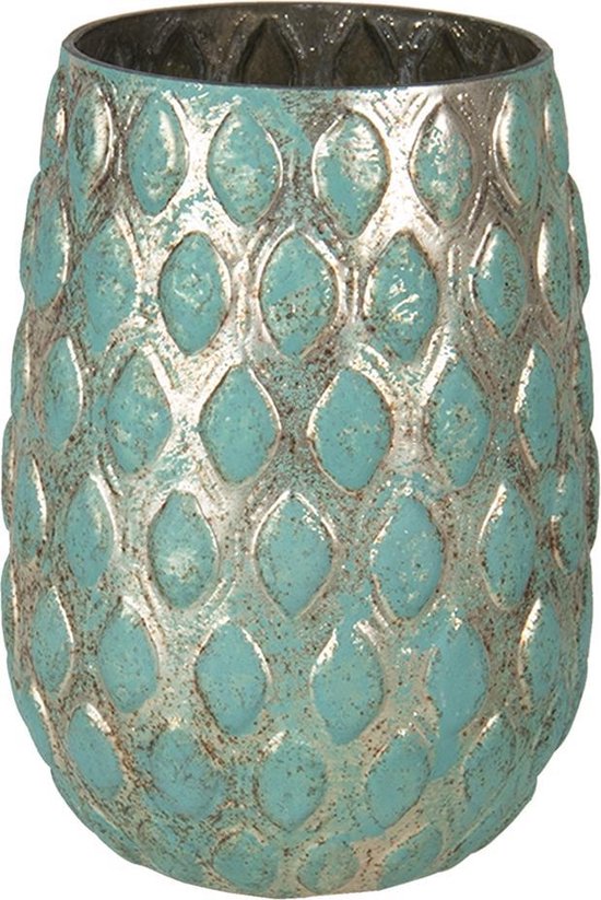 balans stad Dinkarville Clayre & Eef Vaas Ø 11x16 cm Turquoise Glas Rond Glazen Vaas | bol.com