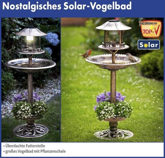 Solar vogelbad met plantenbak groen - Merkloos