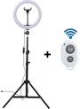 foto van a sunny day LED ringlamp met statief met telefoonhouder - 29 cm/11 inch -186 cm hoog - Ringlight - USB - flitser - Ring lamp - Vlog - Make-up light - Studiolamp