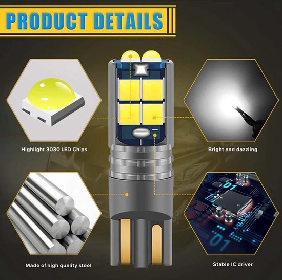 Set d'éclairage de voiture LED haute Power T10 LED Blauw glace - Aluminium de haute qualité - Canbus Éclairage intérieur