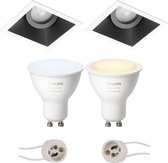 PHILIPS HUE - LED Spot Set GU10 - White Ambiance - Bluetooth - Proma Zano Pro - Inbouw Vierkant - Mat Zwart/Wit - Kantelbaar - 93mm