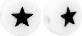 Letterkraal ster- rond 7mm - wit zwart - 10 stuks