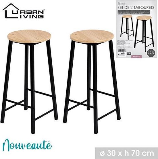 2x ronde barkrukken | Urban Living | 70 cm hoog | Set bar stoelen | Zwarte  frame | bol.com