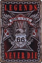 Metalen plaatje - Legends Never Die - Route 66