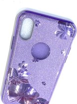 Apple iPhone XR Hoesje Paars Glitters Stevige Siliconen TPU Case BlingBling  met 2x gratis Tempered glass Screenprotector