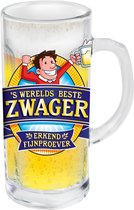 Bierpul - 's werelds beste Zwager- Gevuld met een gele snoepmix en een schuimkraag van wit snoep - In cadeauverpakking met gekleurd lint