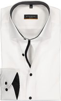ETERNA Slim Fit Stretch overhemd - wit (zwart contrast) - Strijkvrij - Boordmaat: 44