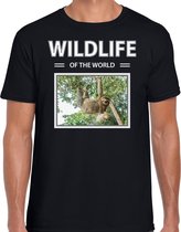 Dieren foto t-shirt Luiaard - zwart - heren - wildlife of the world - cadeau shirt luiaarden liefhebber M