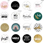 Cadeaustickerset Mix - Set diverse cadeaustickers - Sluitsticker - Traktatiesticker - Wensetiket  - Feest , Hoera , verjaardag, zomaar, geslaagd, bedankt, traktatie, geboorte, Wit/Zwart/Goud/