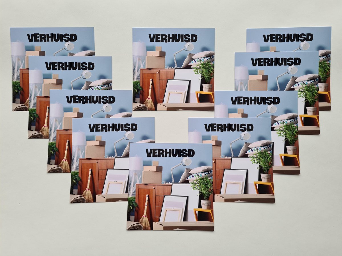 Mystery Card Verhuiskaart - set van 10 stuks - Verhuiskaart met daaraan een persoonlijke boodschap (foto, video, tekst) gekoppeld