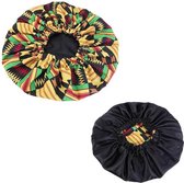 Afrikaanse Zwart Gele Kente Print Slaapmuts / Hair Bonnet ( met reversable Satijnen binnenkant )