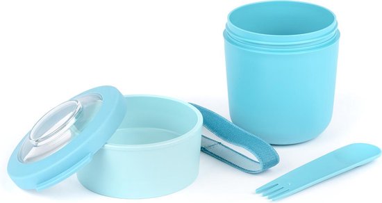 Amuse Life - Pot à lunch - Morning & Noon Bowl - Avec cuillère et civière - 2 compartiments 500 + 150 ml - bleu