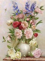 Happy Painter Diamond Painting volwassenen bloemen - Brocante boeket - 30x40cm volledig pakket vierkante steentjes