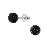 Joy|S - Zilveren bal kristal oorbellen - 6 mm rond - zwart