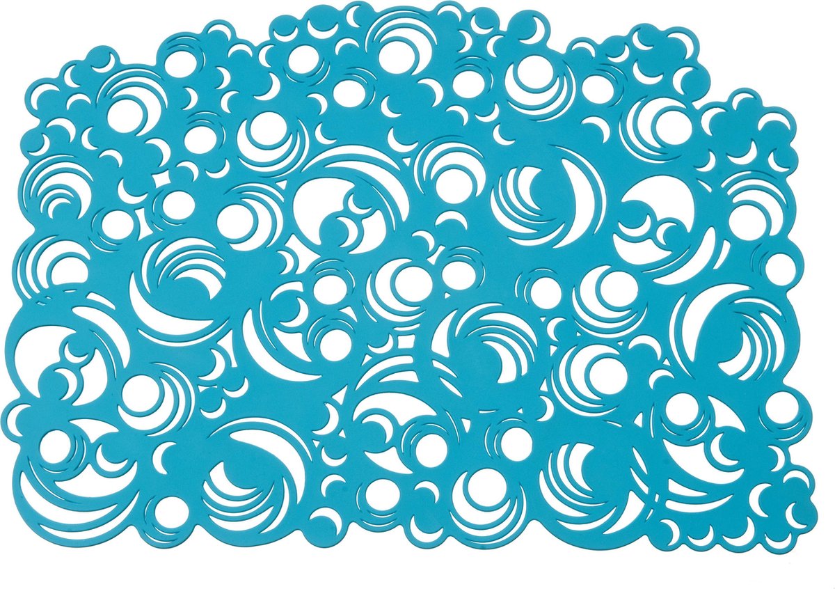Batucada - Moon Quarter - Plantaardige - Placemat – Cirkels – Rondjes patroon - oogt zoals Rubber – Anti Slip – 1 stuk – Blauw - Turquoise - 41 x 31,5cm – Onderhoudsvriendelijk – Onderlegger - Vegan