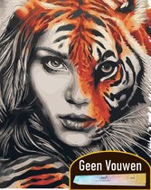 Joeni® - Peinture par numéros - 40x50cm - Edition de luxe - Art abstrait: la dame et le tigre