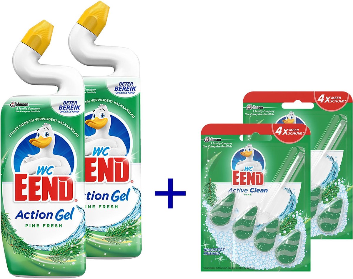 Wc eend Action gel 2x 750ml + 2x wc blokjes dennengeur - pine fresh ...