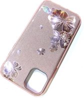 Apple iPhone 11 Pro Hoesje Roze Glitters Stevige Siliconen TPU Case BlingBling met 2x gratis Tempered glass Screenprotector