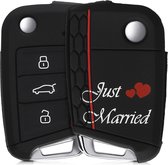 kwmobile autosleutel hoesje voor VW Golf 7 MK7 3-knops autosleutel - Autosleutel behuizing in wit / rood / zwart - Just Married design