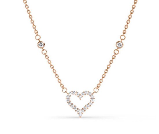 Shoplace ® - Collier coeur dames ouvert avec cristaux Swarovski - Plaqué or rose 18 carats - Chaîne Swarovski - ⌀ 45cm - Or rose