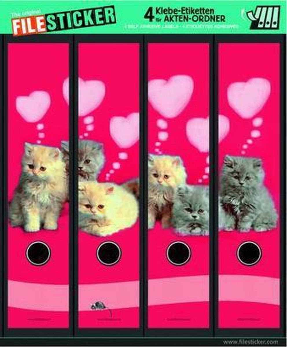 Ordneretiketten Katten met Hartjes – Zelfklevend – 4 Stuks – Voor Brede Ordners