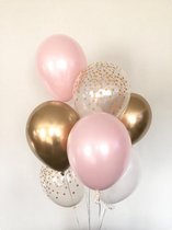 Luxe Metallic Ballonnen - Confetti Goud / Goud / Wit / Licht Roze - Set van 9 Stuks - Geboorte - Babyshower - Bruiloft - Valentijn - Verjaardag