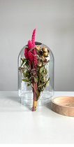 Droogbloemen in stolp Still Flower - DIY - Hout & Glas - Roze/Rood & Groen