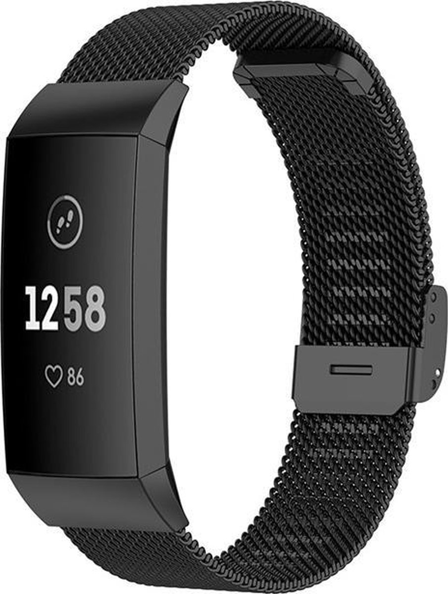 Luxe Milanese Loop Armband Geschikt Voor Fitbit Charge 3/4 Horloge Bandje - Metalen iWatch Milanees Watchband Polsband - Stainless Steel Mesh Watch Band - Horlogeband - Veilige Vergrendelbare Sluiting - Small - Zwart
