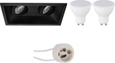 LED Spot Set - Proma Zano Pro - GU10 Fitting - Dimbaar - Inbouw Rechthoek Dubbel - Mat Zwart - 6W - Warm Wit 3000K - Kantelbaar - 185x93mm