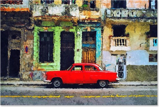 Graphic Message Schilderij op Canvas - Auto in Havana - Cuba - Print