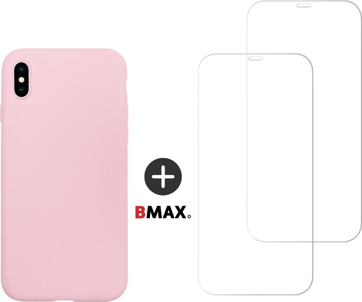 BMAX Telefoonhoesje voor iPhone X - Siliconen hardcase hoesje lichtroze - Met 2 screenprotectors