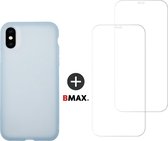 BMAX 2-pack iPhone X glazen screenprotector incl. lichtblauw latex softcase hoesje