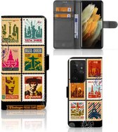 Telefoonhoesje Geschikt voor Samsung Galaxy S21 Ultra Flipcover Design Postzegels