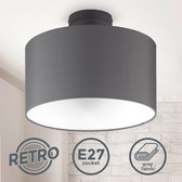 B.K.Licht - Decoratieve Plafondlamp - Ø30cm - grijz witt -  metaal en hout en stof - ronde plafonniére - E27 fitting - excl. lichtbron