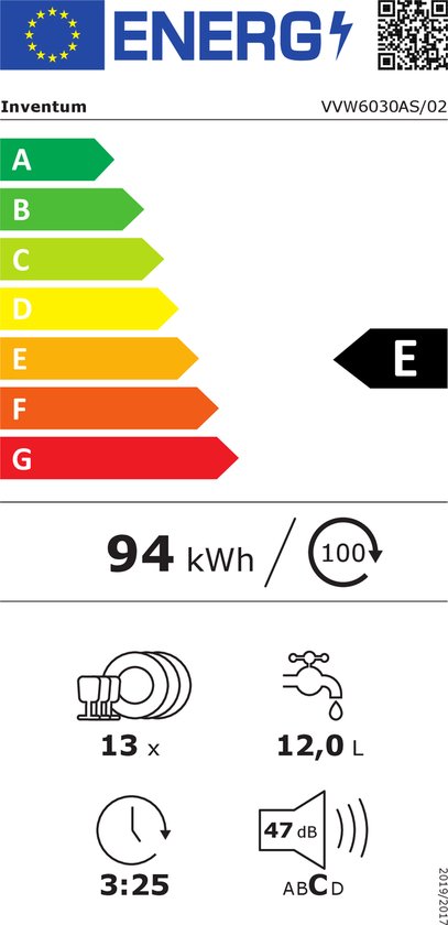 Inventum VVW6030AS - Vaatwasser - Vrijstaand - 13 couverts - 5 programma’s - Bestekmandje - Zilver