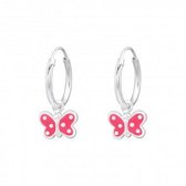 Oorbellen meisje | Zilveren kinderoorbellen | Zilveren oorringen met hanger, roze vlinder