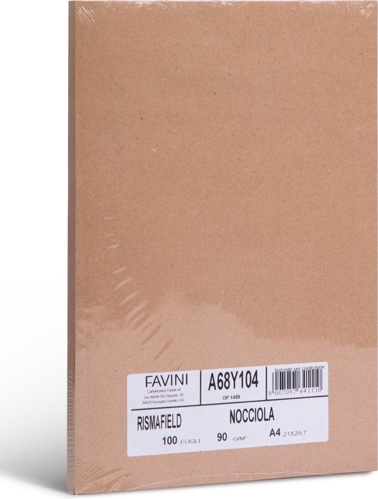 Rismafield recycle papier 100 vel A4 90 g/m2 kleur Hazelnoot Nocciola FAVINI Made in Italy