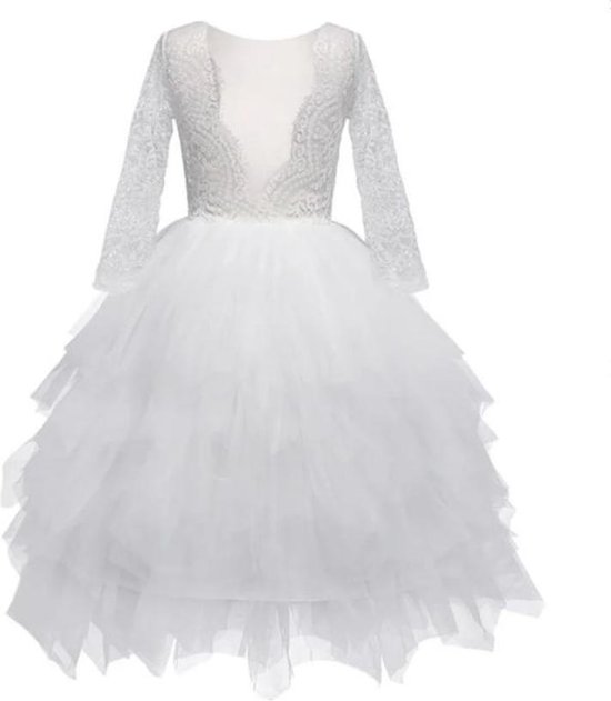 OMOONS Trouwjurk Bruidsmeisjesjurk - Kanten Top V-Hals - Prinses Jurken Zeemeermin Model - Ivoor Kleur