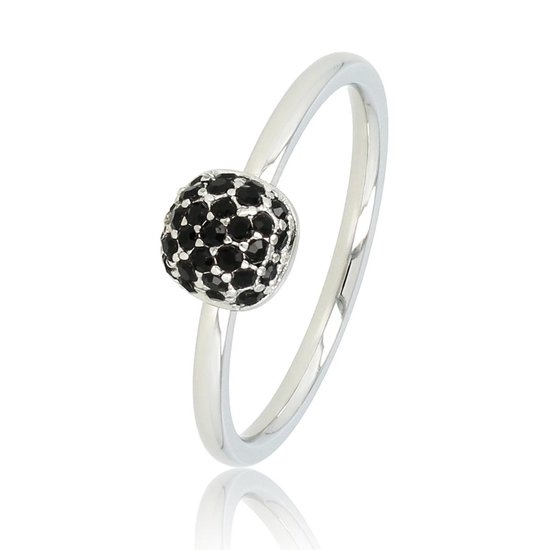 My Bendel - Mooie ring zilverkleurig met zwarte glasstenen - Fijne ring met zwarte glasstenen, gemaakt van mooi blijvend edelstaal - Met luxe cadeauverpakking