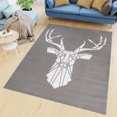 Tapiso Luxury Vloerkleed Woonkamer Slaapkamer Grijs Wit Hert Design Modern Sfeervol Uitstraling Hoogwaardig Duurzaam Tapijt Maat - 140 x 200 cm