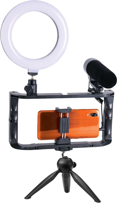Neewer Vlogging Kit voor Telefoon met RGB LED Licht/Lavalier Draadloos Microfoon Systeem/Selfie Stick Telefoon Statief, Content Creator Essentials voor iPhone Android Podcast YouTube, PA048