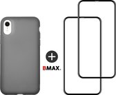BMAX 2-pack iPhone XR full cover glazen screenprotector incl. zwart latex softcase hoesje