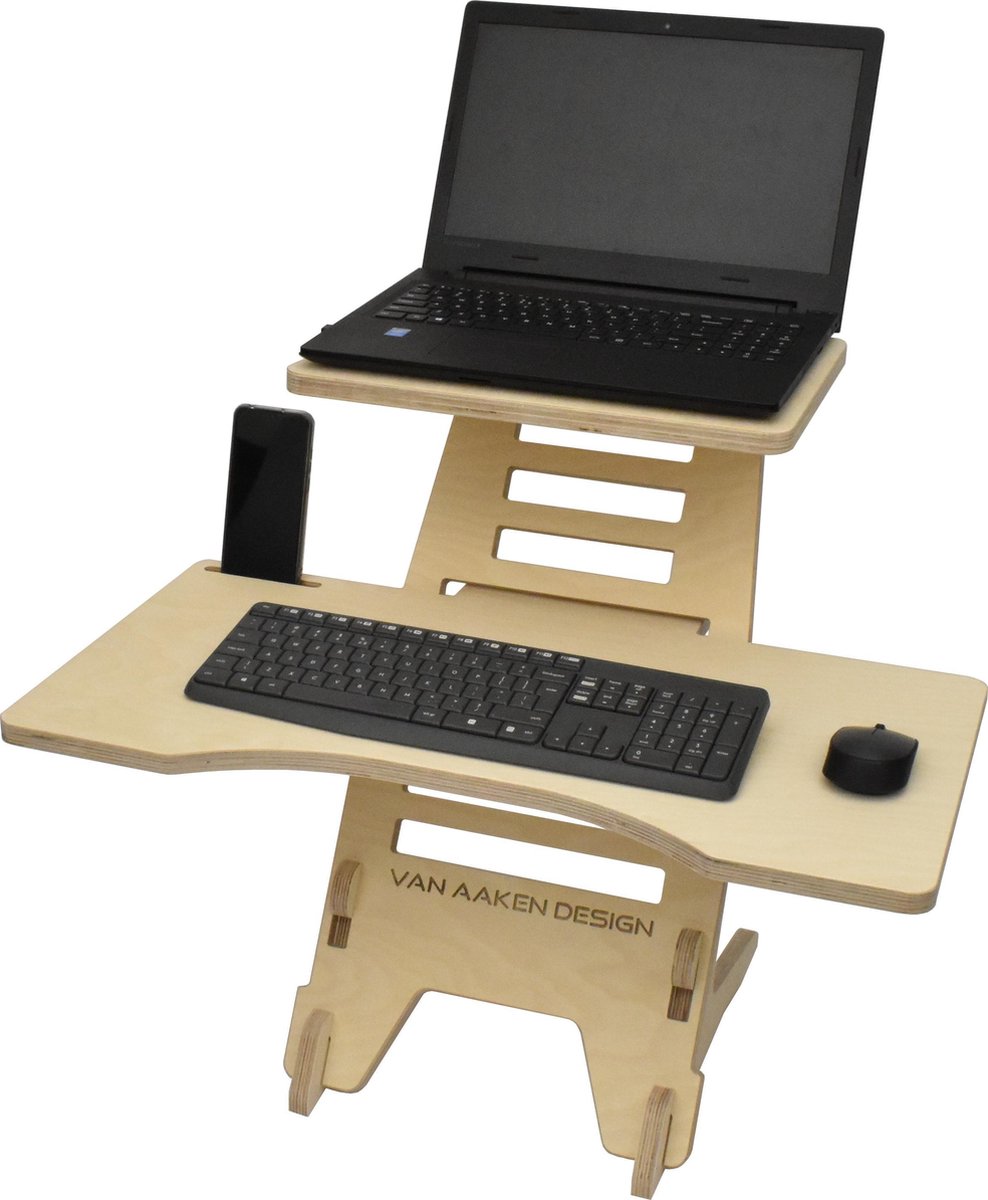 Sta bureau - XL toetsenbord blad - zit sta verhoger - Van Aaken Design - Gemaakt in Nederland - 18mm Berken Multiplex