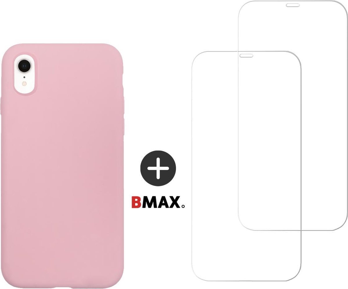 BMAX Telefoonhoesje voor iPhone XR - Siliconen hardcase hoesje lichtroze - Met 2 screenprotectors