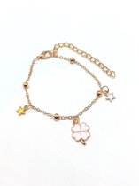 Armband Meisje- Geluk- Klaver- Ster- Bedelarmband- Goud- Roze -Kind - LiLaLove