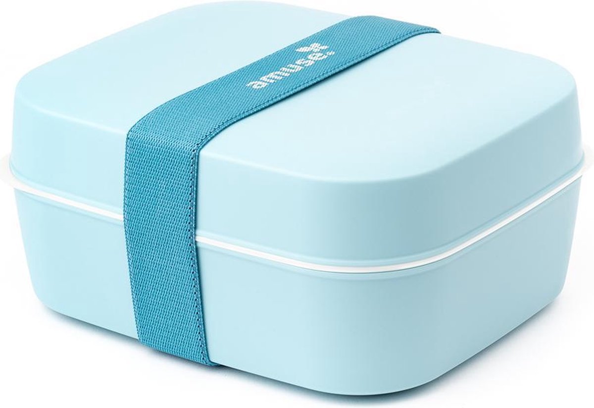 Amuse Basic - 3 -in-1 Lunchbox - Brooddoos - 2 compartimenten - Blauw - Met handig sauspotje - Rekker inclusief