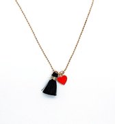 Ketting Meisje- Hart- Flosje- Rood/Zwart- Goud- Kind- LiLaLove